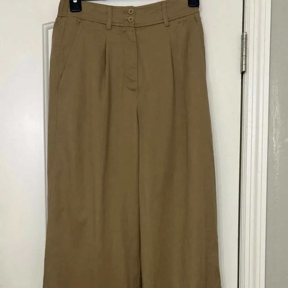 Quince Drapey Twill Pleated Wide Leg Trouser Pants Baywood NWT 2 Cotton Linen